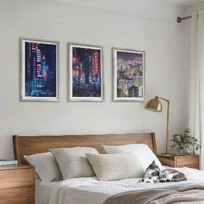 Wanddecoratieset schilderijen nachtelijke stad met neonverlichting