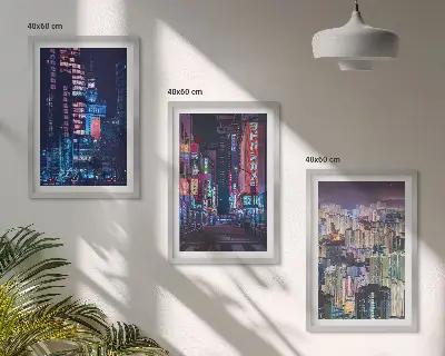 Wanddecoratieset schilderijen nachtelijke stad met neonverlichting