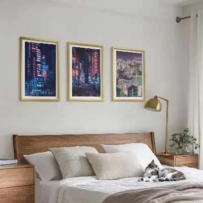 Wanddecoratieset schilderijen nachtelijke stad met neonverlichting