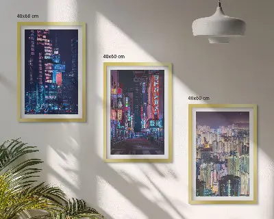 Wanddecoratieset schilderijen nachtelijke stad met neonverlichting