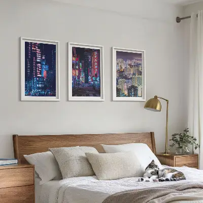 Wanddecoratieset schilderijen nachtelijke stad met neonverlichting