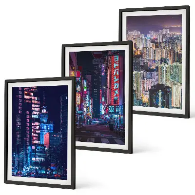 Wanddecoratieset schilderijen nachtelijke stad met neonverlichting