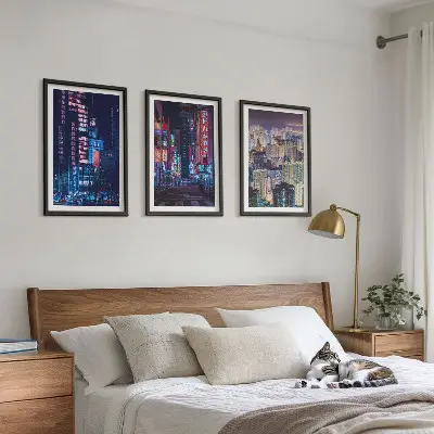Wanddecoratieset schilderijen nachtelijke stad met neonverlichting