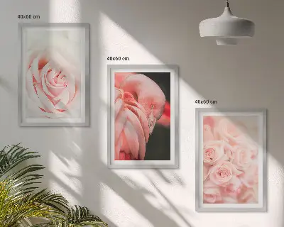 Wanddecoratieset schilderijen met zachte pastelkleurige rozen en flamingo's