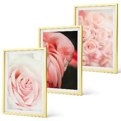 Wanddecoratieset schilderijen met zachte pastelkleurige rozen en flamingo's