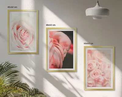 Wanddecoratieset schilderijen met zachte pastelkleurige rozen en flamingo's