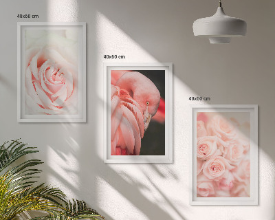Wanddecoratie set schilderijen Pastelowe róże flamingi delikatnie
