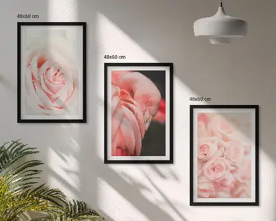 Wanddecoratieset schilderijen met zachte pastelkleurige rozen en flamingo's