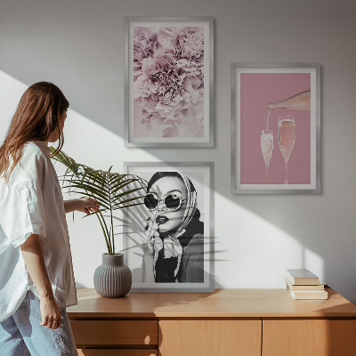 Wanddecoratie set schilderijen Kwiaty róż i elegancka dama