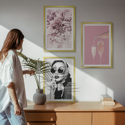 Wanddecoratie set schilderijen Kwiaty róż i elegancka dama