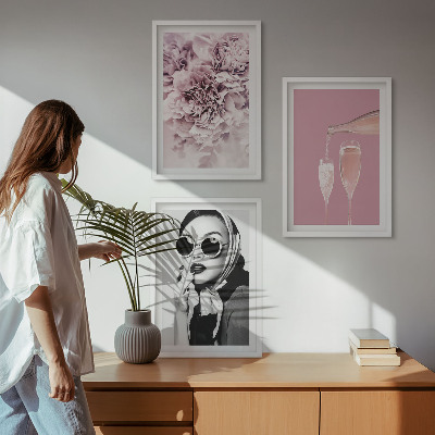 Wanddecoratie set schilderijen Kwiaty róż i elegancka dama