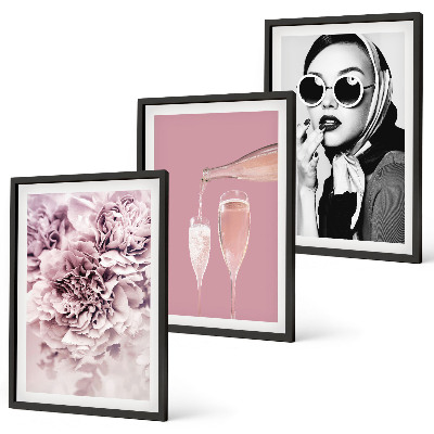 Wanddecoratie set schilderijen Kwiaty róż i elegancka dama