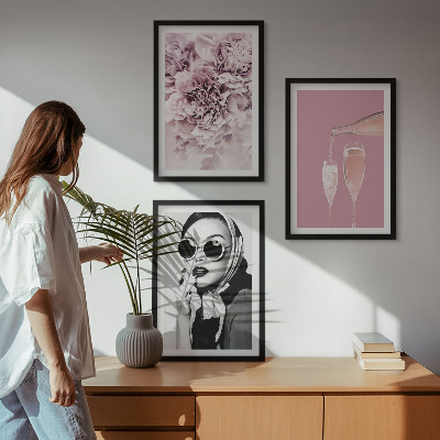 Wanddecoratie set schilderijen Kwiaty róż i elegancka dama