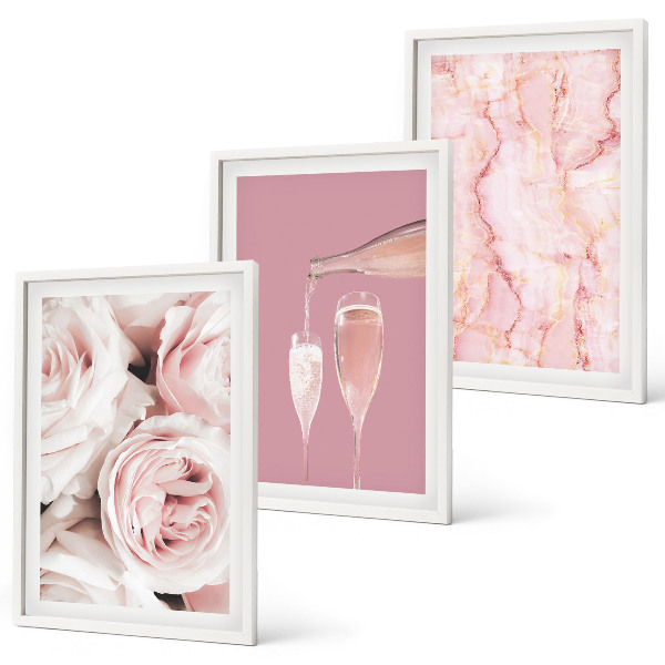 Wanddecoratie set schilderijen Róże szampan marmurowe tło