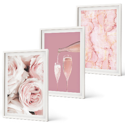 Wanddecoratie set schilderijen Róże szampan marmurowe tło
