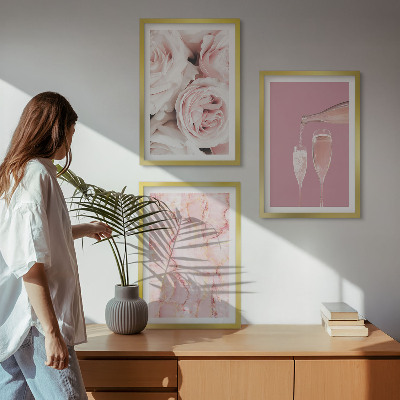 Wanddecoratie set schilderijen Róże szampan marmurowe tło