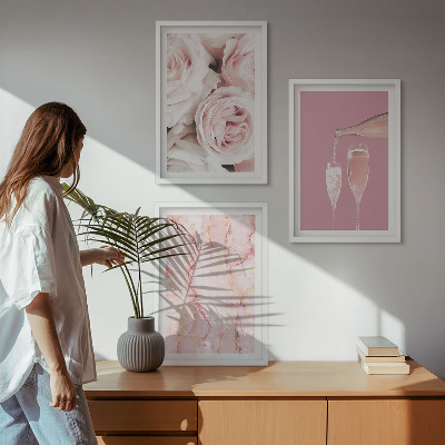 Wanddecoratie set schilderijen Róże szampan marmurowe tło