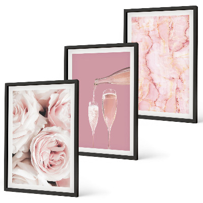 Wanddecoratie set schilderijen Róże szampan marmurowe tło