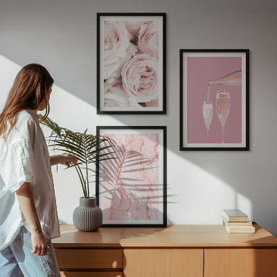 Wanddecoratie set schilderijen Róże szampan marmurowe tło