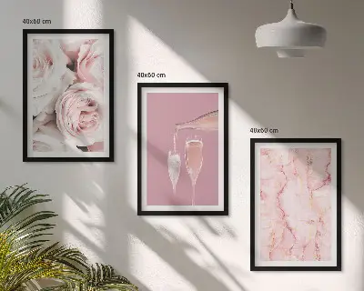 Wanddecoratieset met schilderijen champagneroze met een marmeren achtergrond