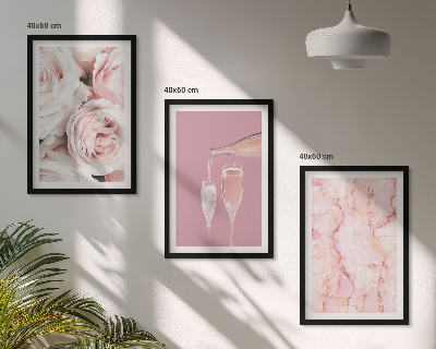 Wanddecoratie set schilderijen Róże szampan marmurowe tło