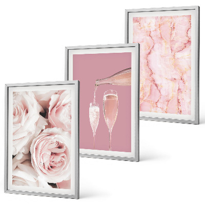 Wanddecoratie set schilderijen Róże szampan marmurowe tło