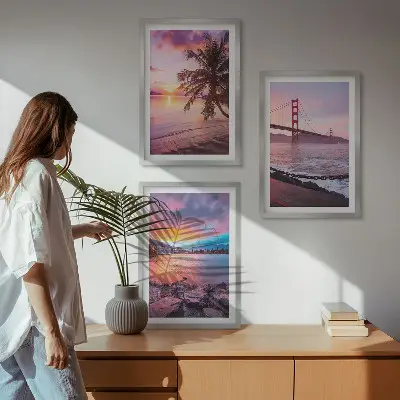 Fotowand met een landschap van een zonsondergang op een brug