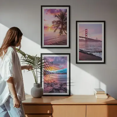 Fotowand met een landschap van een zonsondergang op een brug