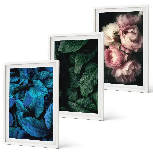 Wanddecoratieset schilderijen met bladeren en bloemen in verschillende kleuren