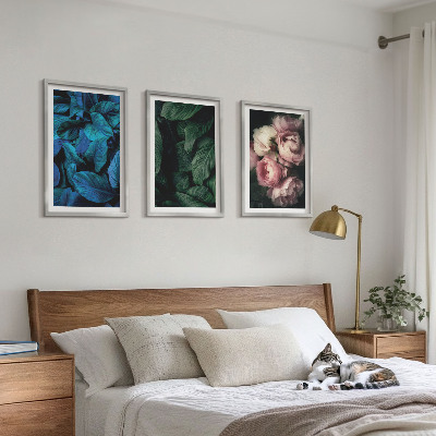 Wanddecoratie set schilderijen Liście kwiaty różne kolory