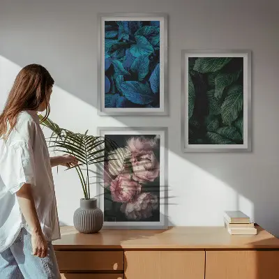 Wanddecoratieset schilderijen met bladeren en bloemen in verschillende kleuren