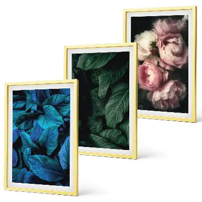 Wanddecoratieset schilderijen met bladeren en bloemen in verschillende kleuren