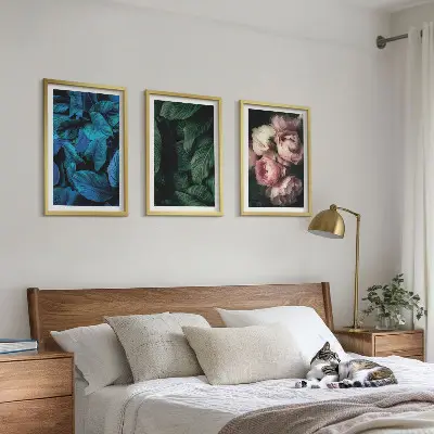 Wanddecoratieset schilderijen met bladeren en bloemen in verschillende kleuren