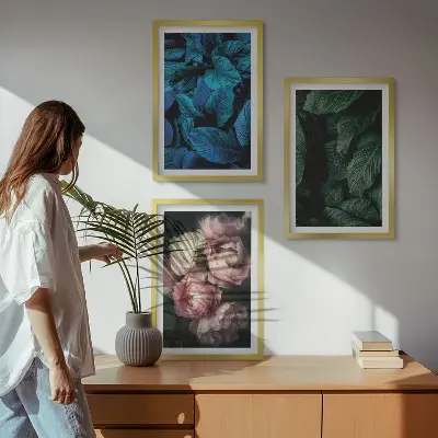 Wanddecoratieset schilderijen met bladeren en bloemen in verschillende kleuren