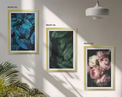 Wanddecoratieset schilderijen met bladeren en bloemen in verschillende kleuren