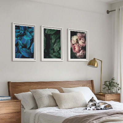 Wanddecoratie set schilderijen Liście kwiaty różne kolory