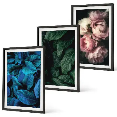 Wanddecoratieset schilderijen met bladeren en bloemen in verschillende kleuren