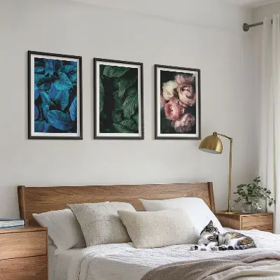 Wanddecoratieset schilderijen met bladeren en bloemen in verschillende kleuren