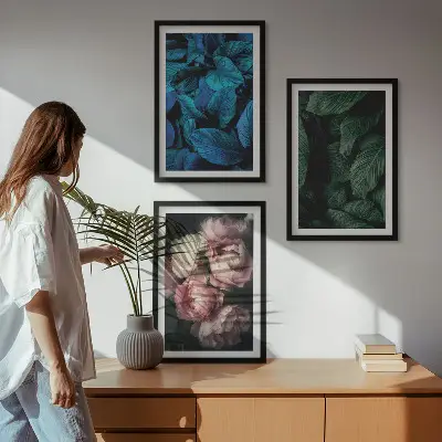 Wanddecoratieset schilderijen met bladeren en bloemen in verschillende kleuren