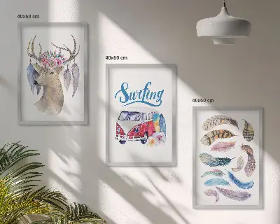 Fotowand met een motief van een gewei, bloemen en een bestelwagen