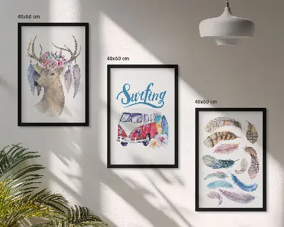 Fotowand met een motief van een gewei, bloemen en een bestelwagen