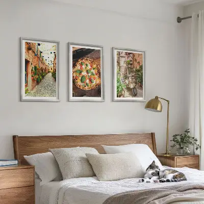 Wanddecoratieset met schilderijen charmante straatjes met pizza