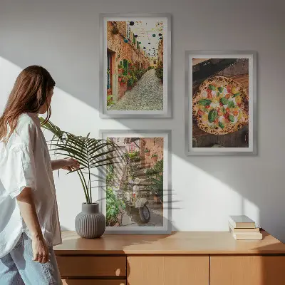 Wanddecoratieset met schilderijen charmante straatjes met pizza