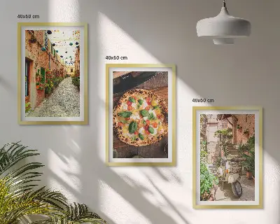 Wanddecoratieset met schilderijen charmante straatjes met pizza