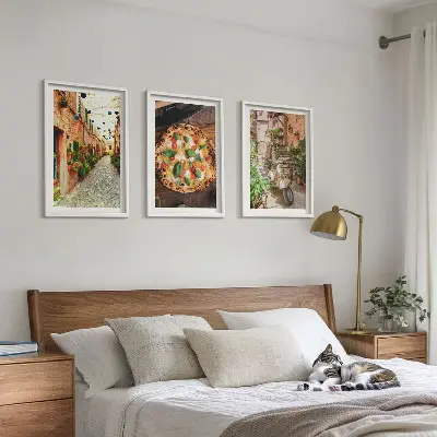 Wanddecoratieset met schilderijen charmante straatjes met pizza