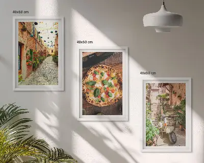 Wanddecoratieset met schilderijen charmante straatjes met pizza