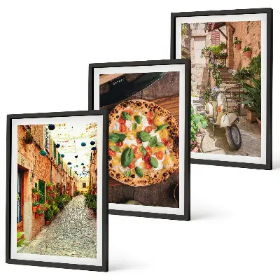 Wanddecoratieset met schilderijen charmante straatjes met pizza