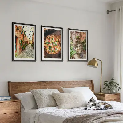 Wanddecoratieset met schilderijen charmante straatjes met pizza