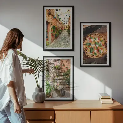 Wanddecoratieset met schilderijen charmante straatjes met pizza