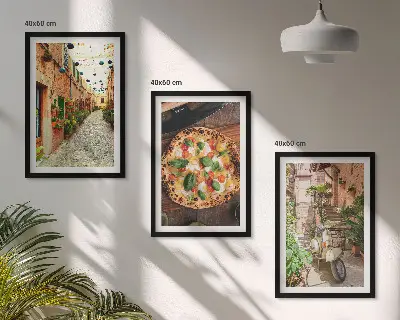 Wanddecoratieset met schilderijen charmante straatjes met pizza